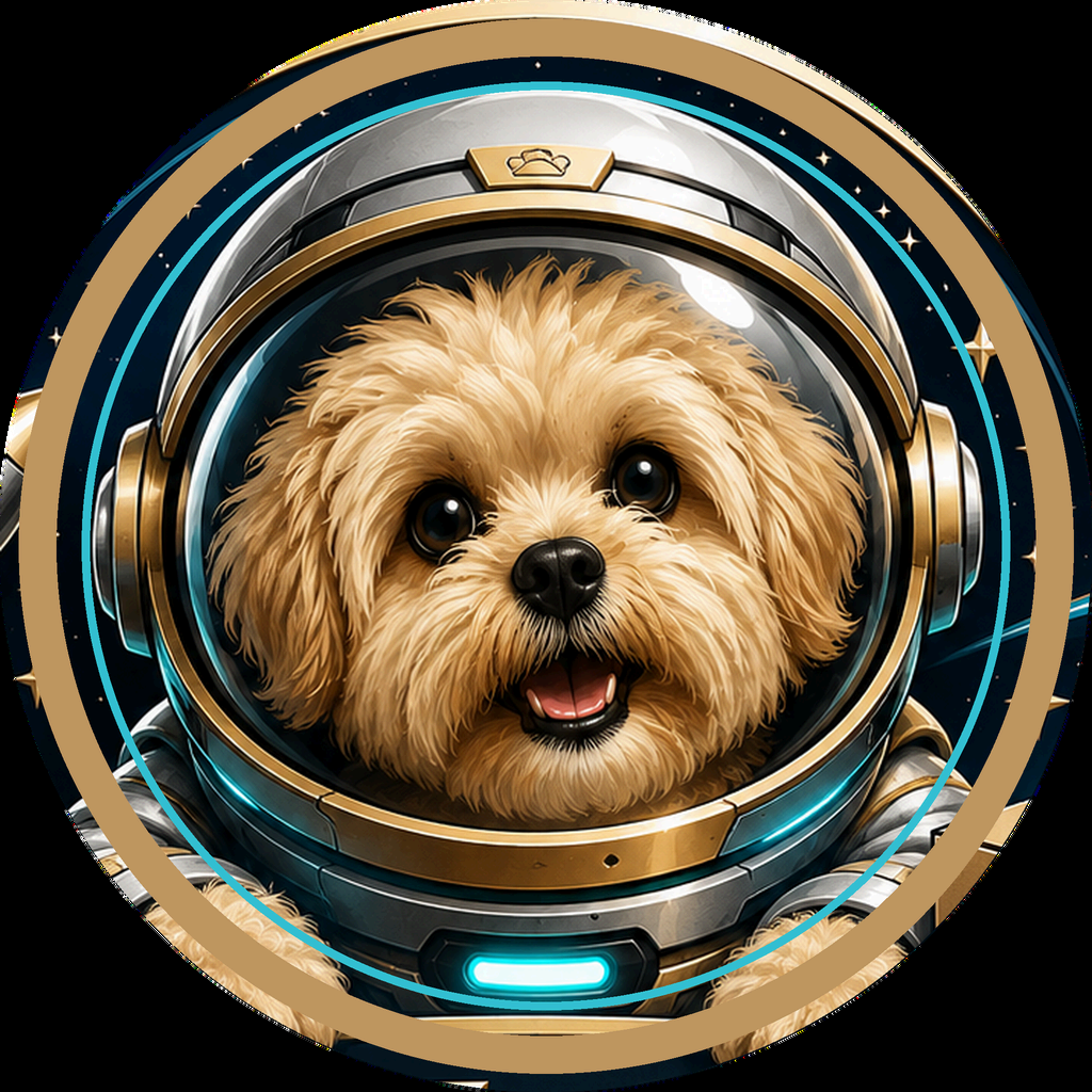 Bailey, MASA's mascot, wearing an astronaut helmet